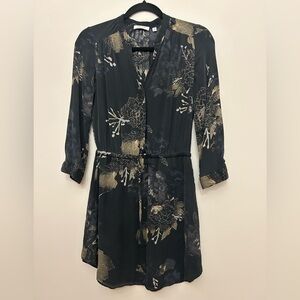 Babaton Black and Gold Floral Long Sleeve Dress